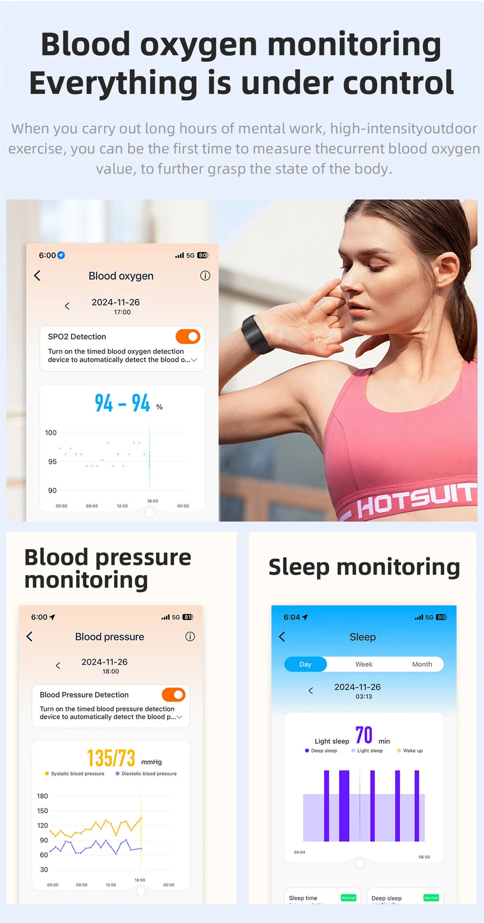 New AI Health Analysis Smart Watch Sport Band Fitness Tracker Heart Rate Blood Pressure HRV Monitor Call Reminder Smart Bracelet