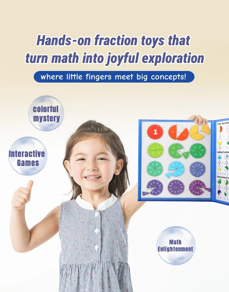 Magnetic Fraction Disk Teaching Aids, Fraction Science Education Model Practical School Interactive Enlightenment Teaching Aids, Block Diagram + Pie Diagram + Erasable Arithmetic Area, Addition and Subtraction Quantity Visual