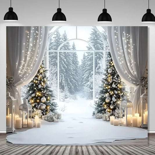 1 piece farmhouse style winter background with snowy forest scene and few feathers, suitable for outdoor decoration