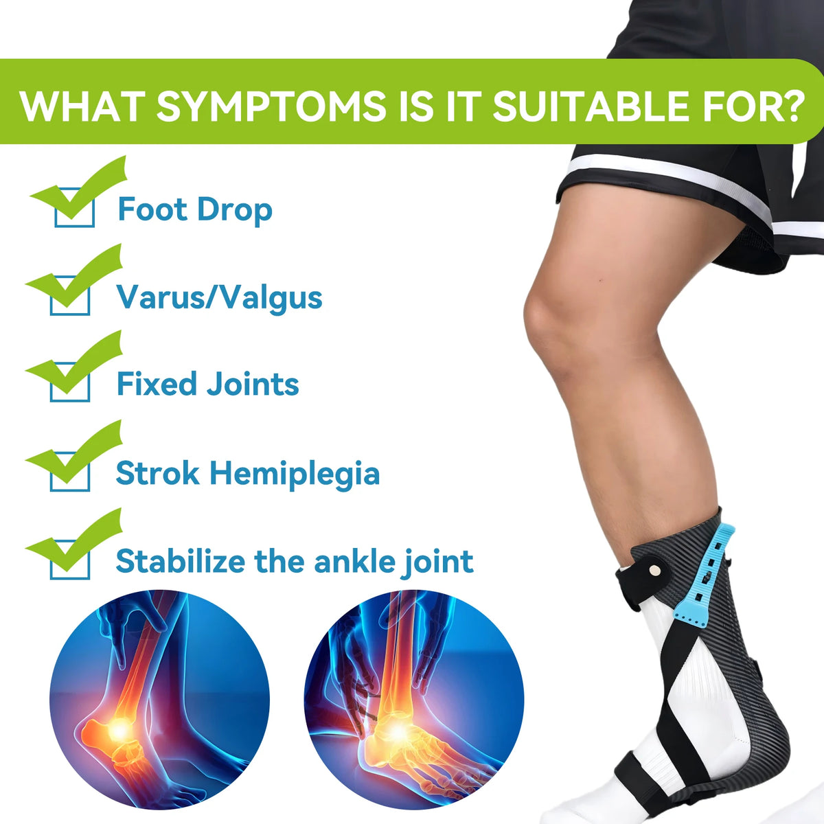 Lightweight Comfort AFO Brace for Foot Drop - Ankle Foot Orthosis Support for Stroke, Nerve Injury in Men & Women