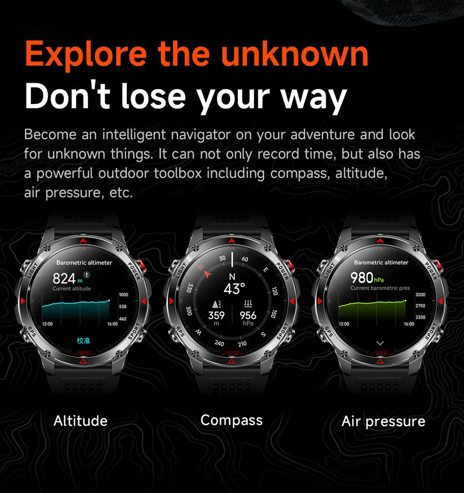 2025 New Outdoor Millitary Smart Watch Men GPS Positioning 540mAh Battery Waterproof Sports Fitness Tracker BT Call Smartwatch
