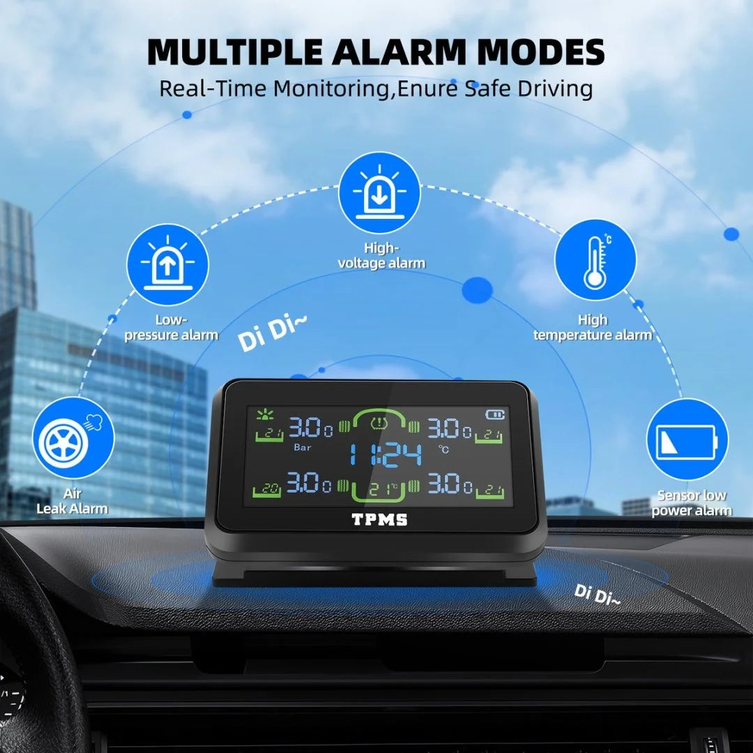 Car Tire Pressure Monitoring System Solar TPMS Sensors Security Alarm LCD Display Tyre Pressure Monitor Temperature Warning
