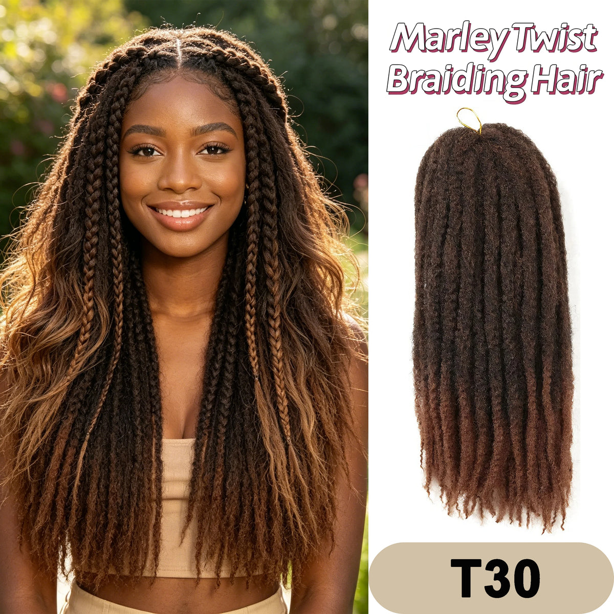 Marley Twist Braiding Hair Pre Stretched Ombre/Solid Colors Afro Kinky Curly Crochet Hair for Faux Locs Jumbo Marley Twists Hair