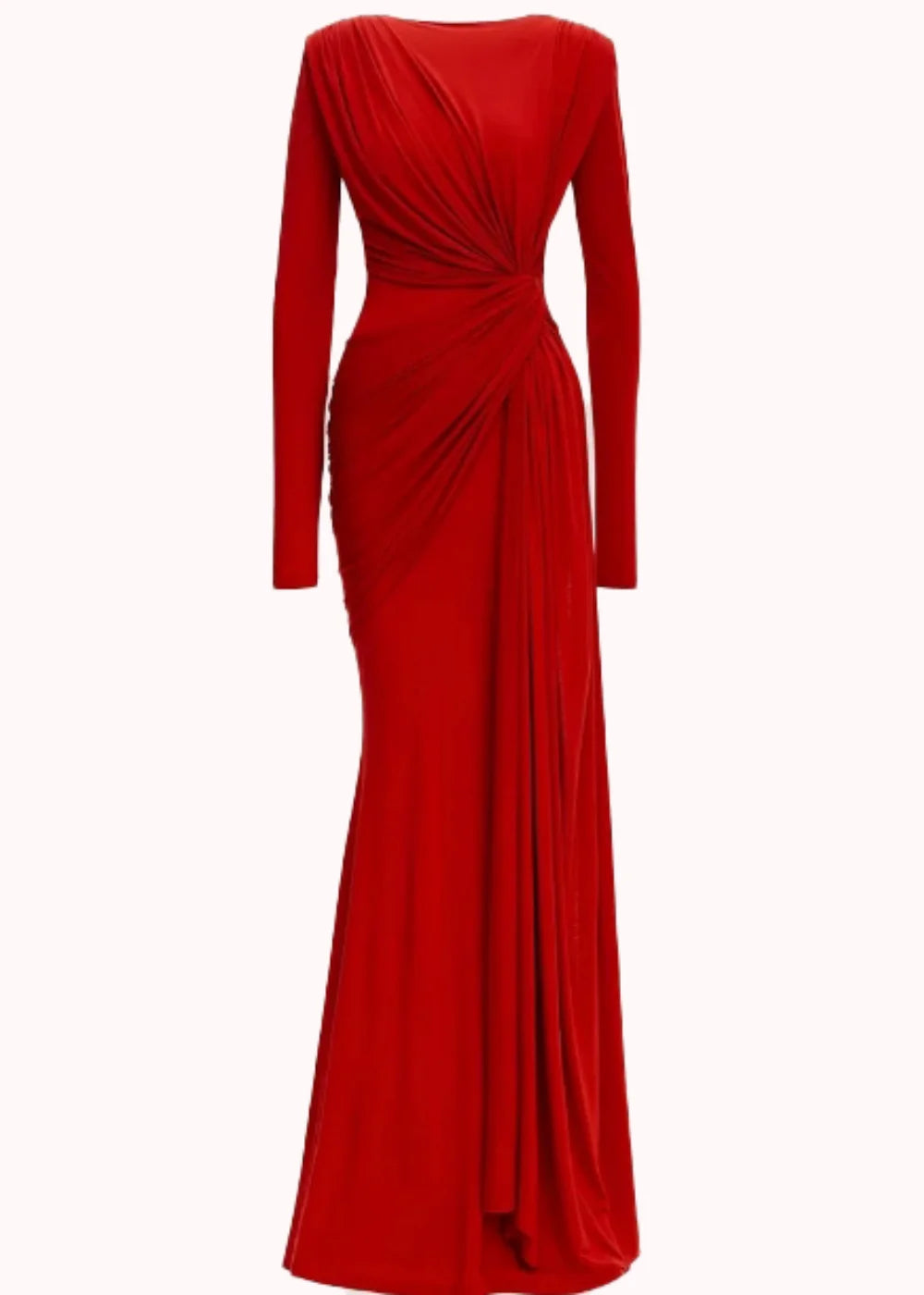 2025 Formal Mermaid Crew Neck Evening Dress Red Long Sleeves Floor Length Prom Dress 2025 Zipper Back Modern Dress Customized
