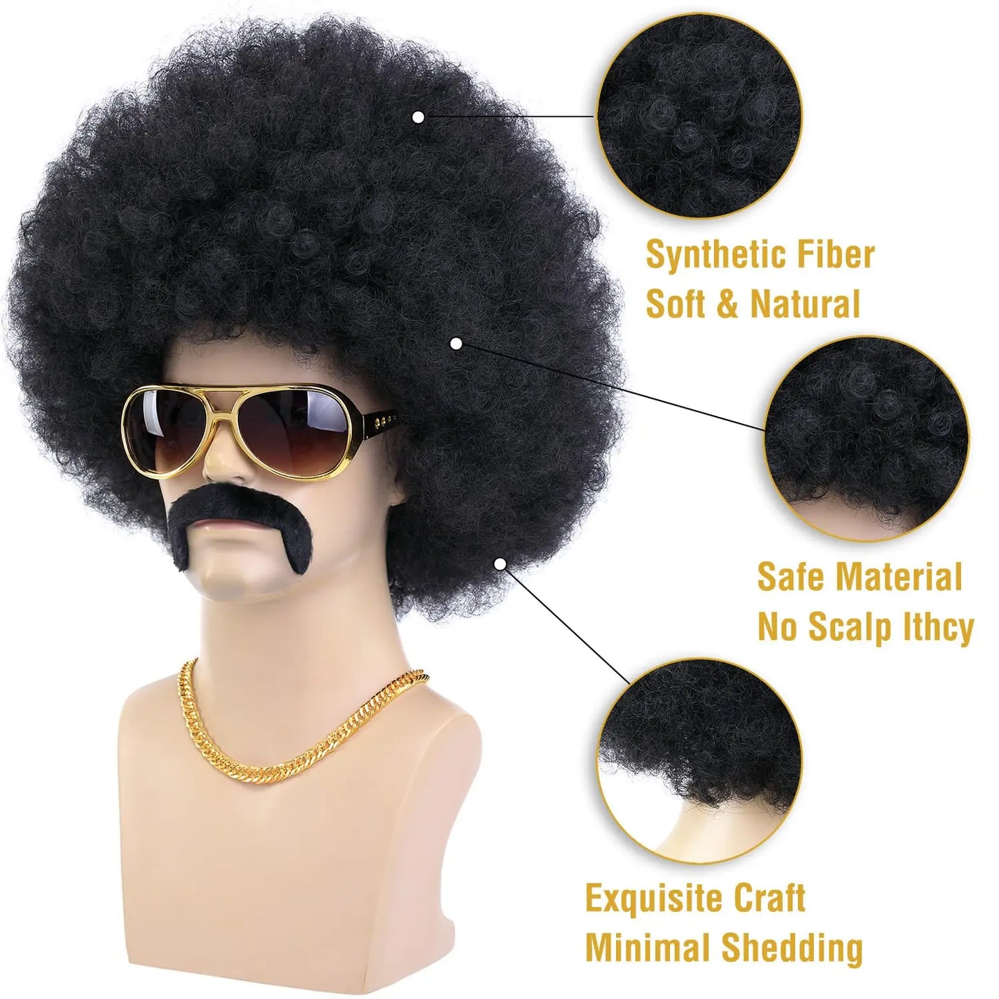Synthetic 70S 80S Men’s Afro Wig for Disco Party Hippie Extensionsro Curly Retro Disco Rocker Wigs for Costume Halloween Cosplay