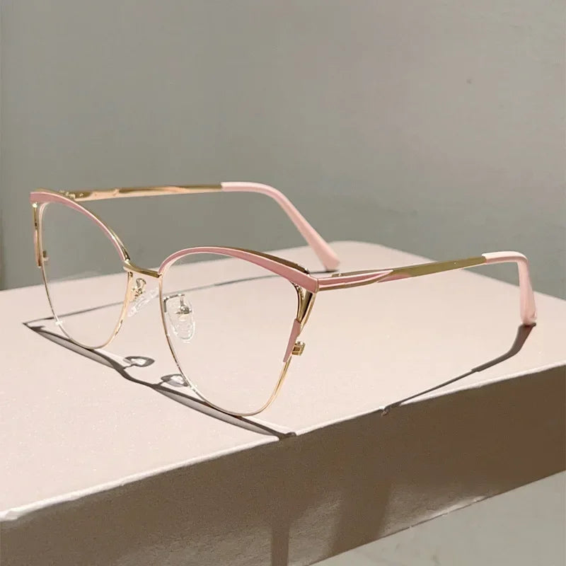 New Simple Metal Anti Blue Light Glasses for Women Fashion Vintage Cat Eye Glasses Business Computer Goggles Eyeglasses Whosale