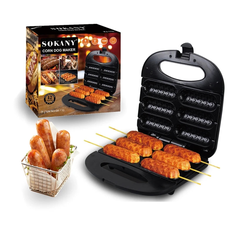 Electric Hot Dog Maker Crispy Corn Hotdog Waffle Maker Sausage Machine Breakfast Pan Baking Grill Kitchen Appliances 800W