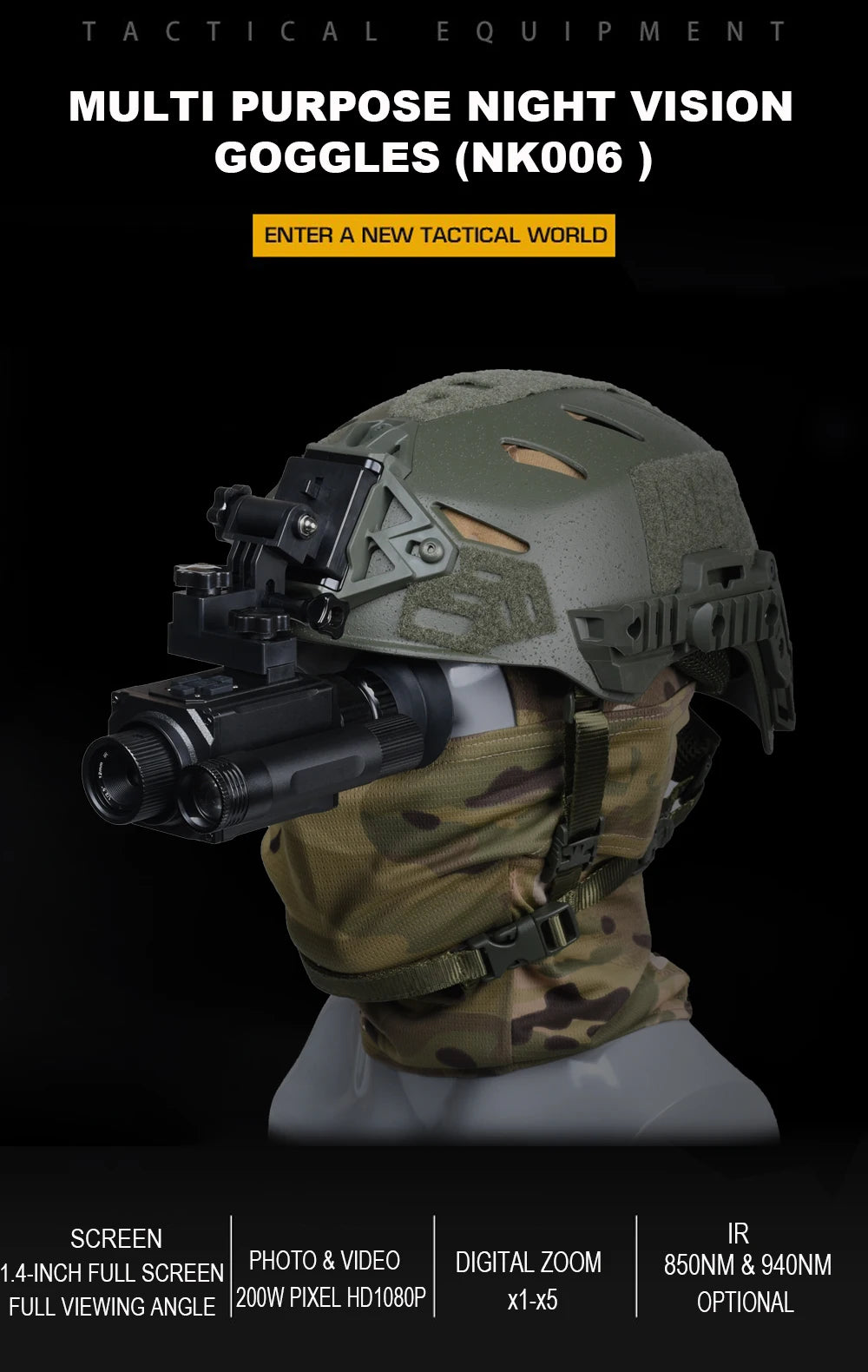 NVG Night Vision Goggle Multi-purpose IR Device for Outdoor Hiking Hunting Fishing Rescue Photo Video Camera With Helmet Adapter