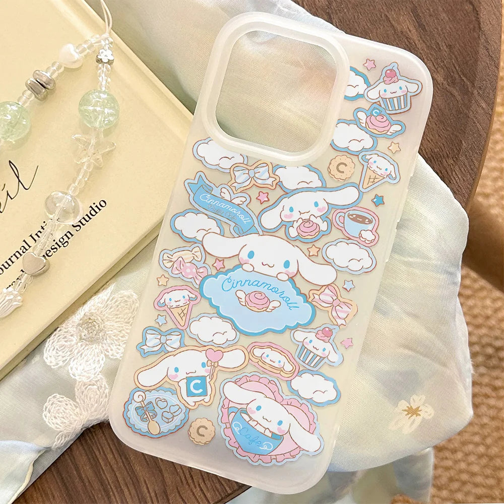 Cute Cinnamoroll Transparent Clear Frosted Shockproof Phone Case for IPhone 17 16E 16 15 14 Plus 13 12 11 Air Plus Pro X XR Max