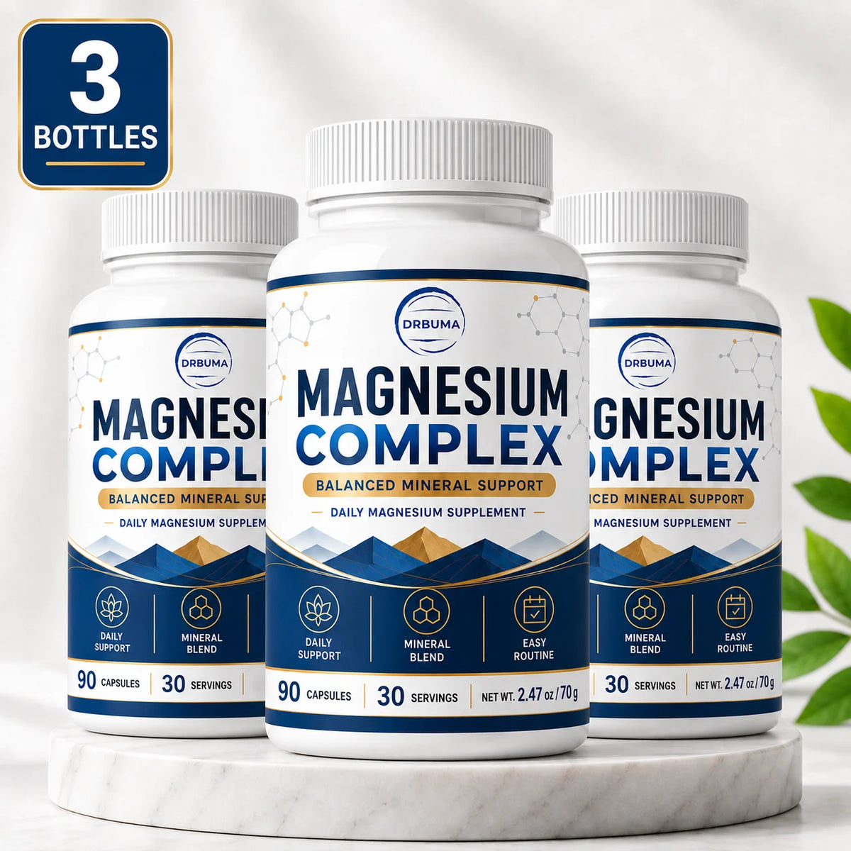 90-Count Magnesium Complex Capsules, Daily Dietary Nutritional Supplement for Adults, Large-Capacity Bottle with 30 Servings, Easy Daily Intake, Easy-to-Swallow Capsules, Ideal Choice for a Healthy Lifestyle