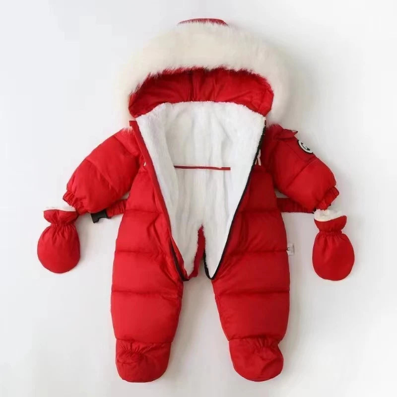 Winter Newborn Baby Jumpsuit Thicken Baby Clothes Plus Velvet Warm Baby Rompers With Gloves Hooded Infant Snowsuit Clothing