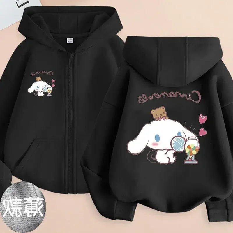 Children Clothing Girls Sanrio Cinnamoroll Cardigan Zip Jacket Cardigan  Cartoon Parenting Clothing  Kids Zipper Hooded Sweater
