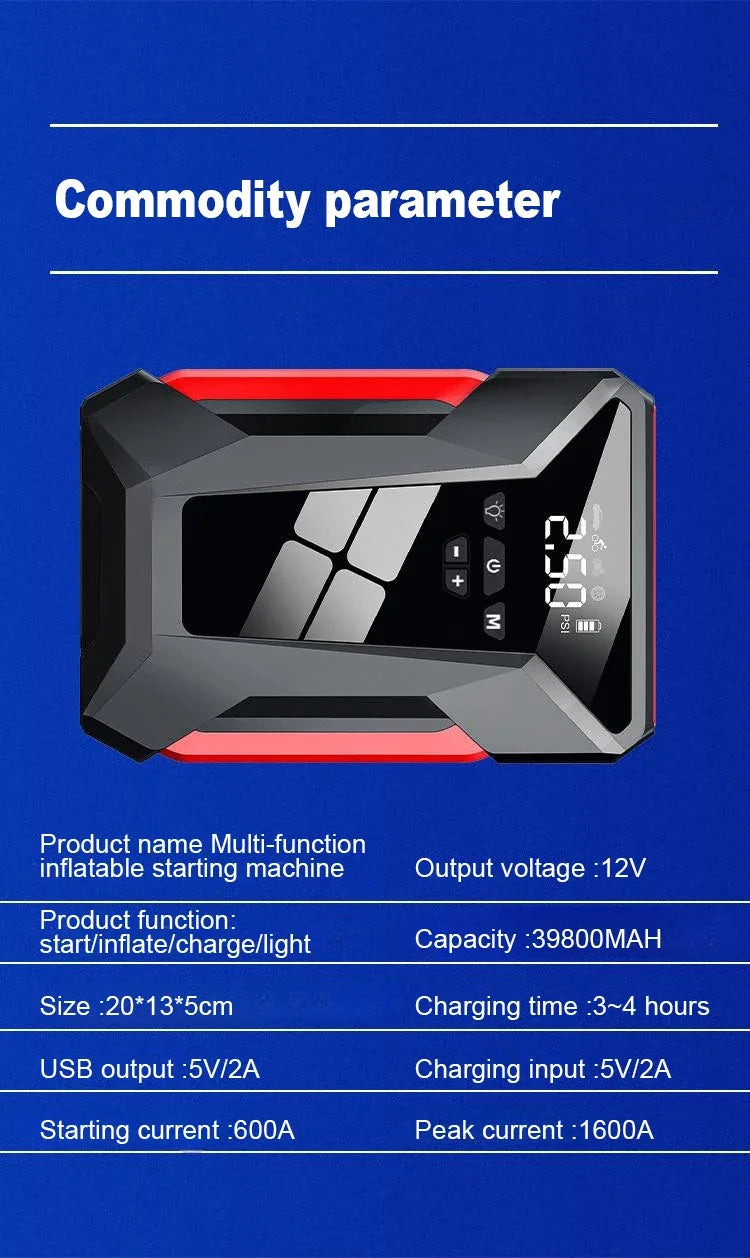 Car Jump Starter Starting Device Battery Power Bank 12V38000mAh Jumpstarter Auto Buster Emergency Booster Car Charger Jump Start