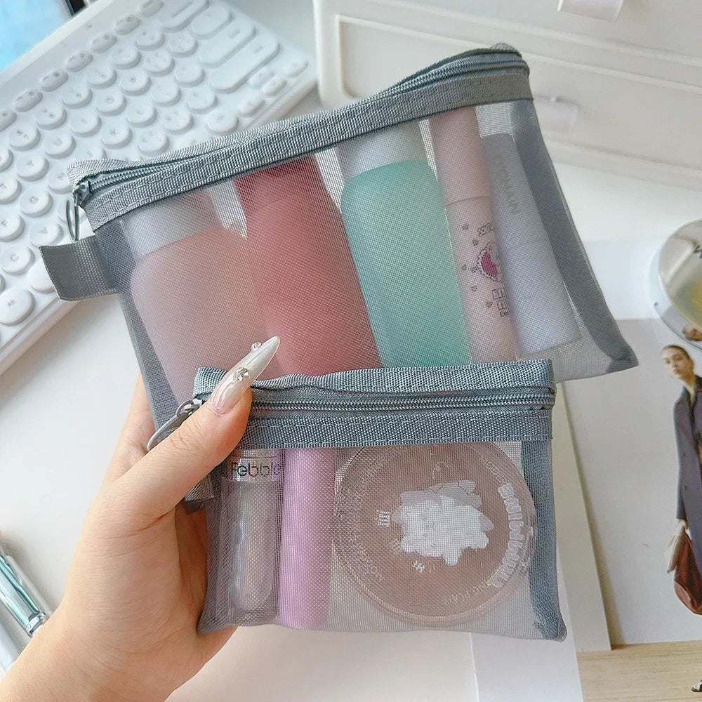 1/12pcs Mesh Clear Cosmetic Bags Small Large Black Makeup Bag Portable Travel Toiletry Organizer Case Lipstick Storage Pouch