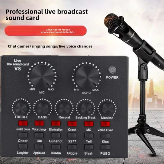 Audio Mixer V8 Sound Card Karaoke Recording Studio Record Mic Sound Card Black White External Sound Card Mobile Record