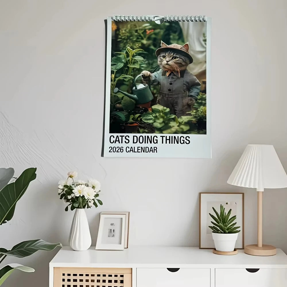 2026 Garden Cat Wall Calendar 12-Month Daily Weekly Planner Desk Organizer Table Decor Agenda Organizer Calendar for Bedroom