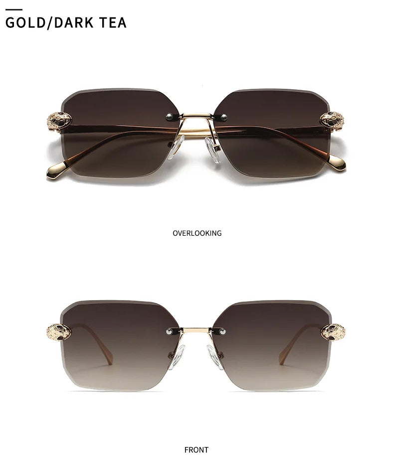 Retro Rectangle Rimless Sunglasses Women 2026 Luxury Designer Punk Square Sun Glasses for Ladies UV400 Gradient Eyewear Shades