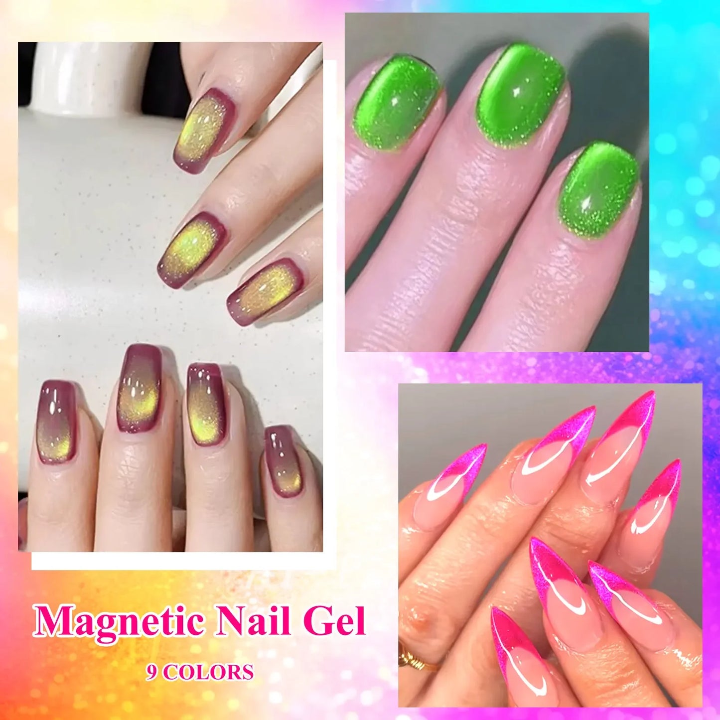 12Pcs/Set Fluorescent Cat Magnetic Nail Gel Polish Guava Green Neon Color With Magnetic Stick Semi-Permanent UV Gel Nail Art Kit