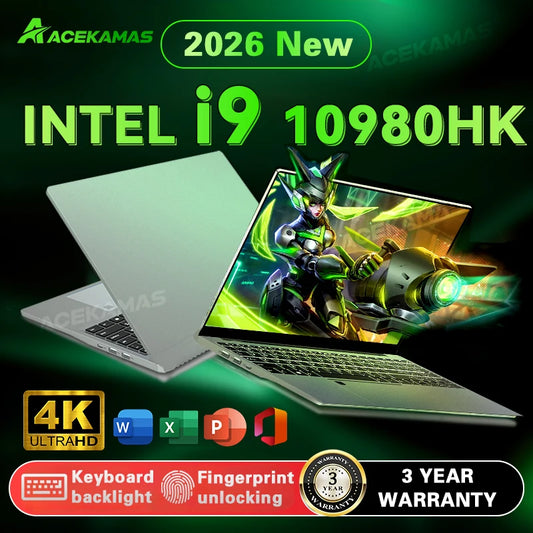 2026 ACEKAMAS 15.6" Gaming Laptop Intel Core i9 10980HK IPS 4K Gamer Computer 16GB DDR4 1TB SSD M.2 Windows 11 Pro Notebook PC