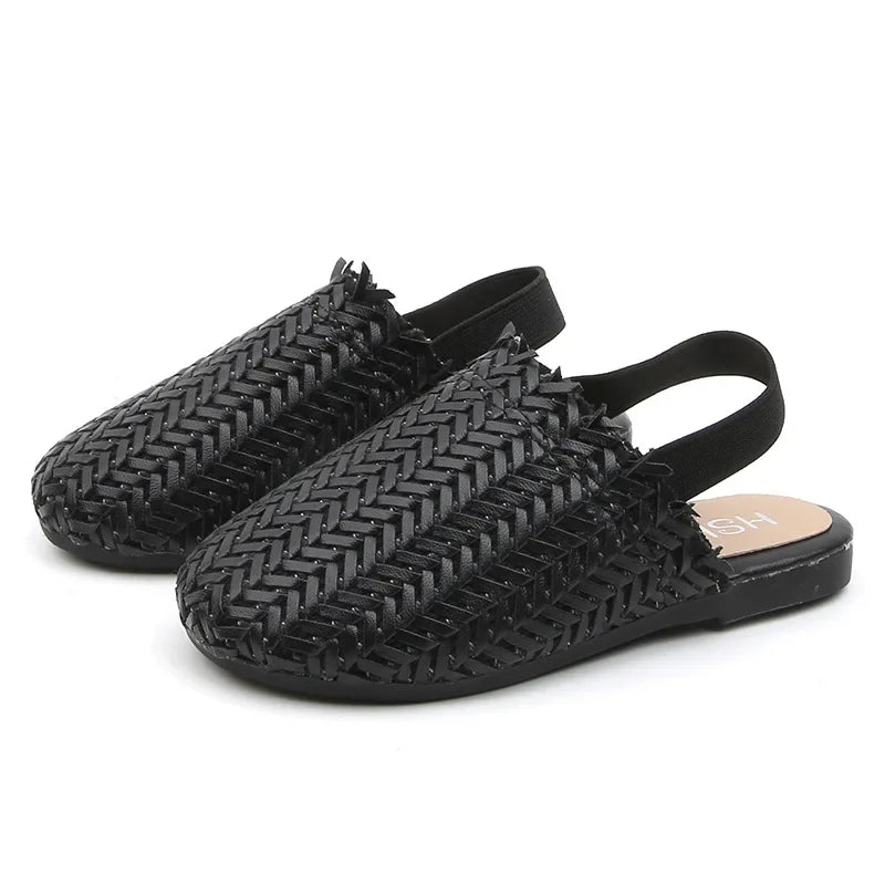 Girls Summer Shoes Weave Knitted Design Children Flat Shoes Kids Summer Sandals Princess Sweet Soft Fashion 2 in 1 Slippers Cute