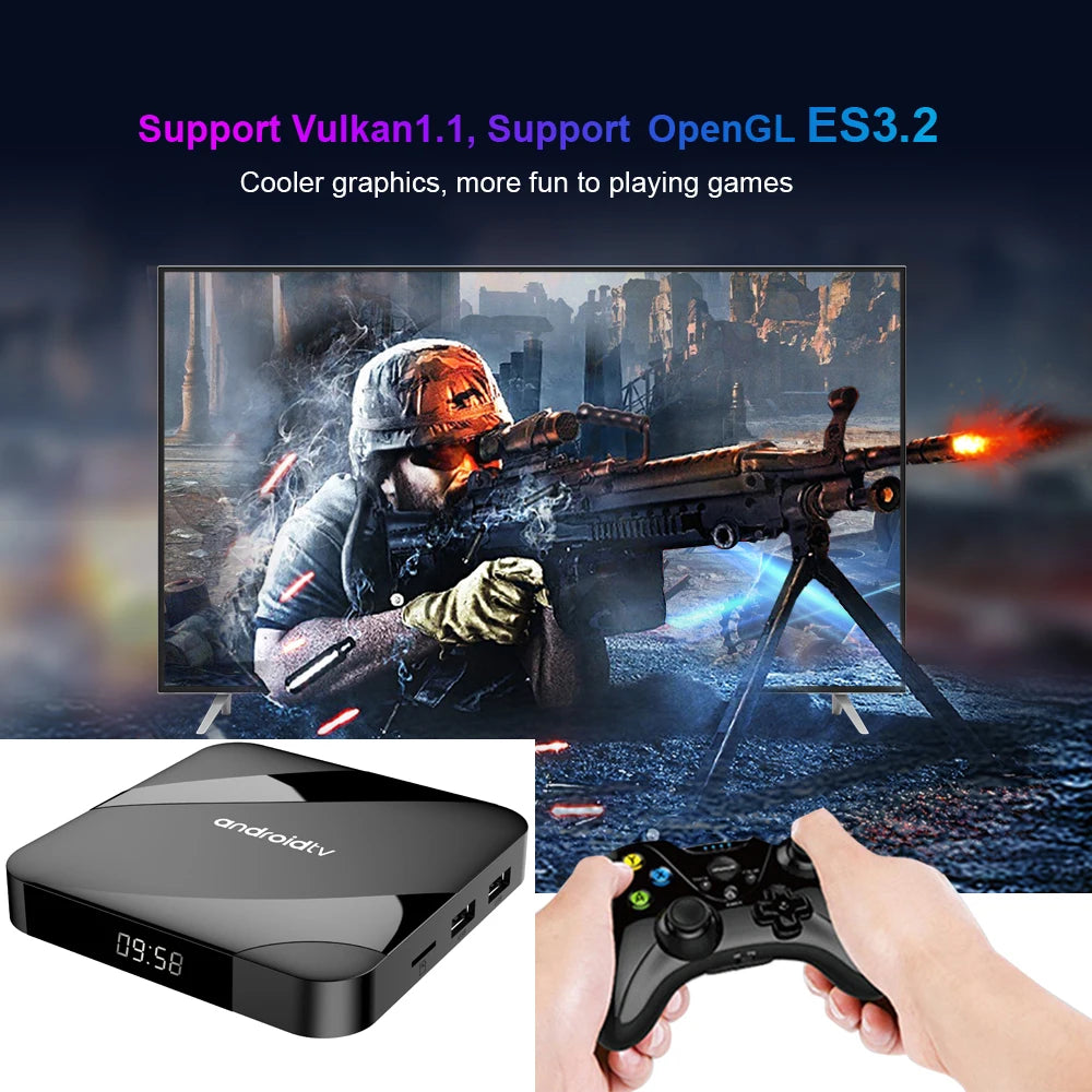 Android 14 TV Box Bluetooth 5.2 ATV 8K 4K Set Top Box 4GB 64GB AV1 S905W2 Quad Core 2.4G&5G Dual WIFI Voice Remote Media Player
