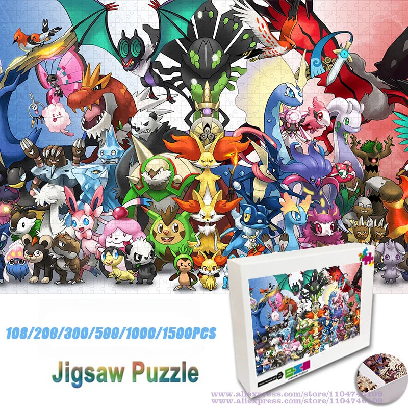 Pokemon Characters Puzzle Jigsaw Cartoon Diy Puzzle Toys 108/200/300/500/1000/1500Pcs Intelligence Educational Puzzles Boy Gifts