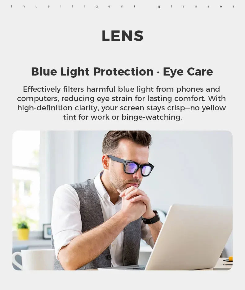 AI Smart Glasses Built-in HD Camera Glasses Bluetooth Wireless Audio Intelligent Glasses Anti-glare Anti-blue connected glasses