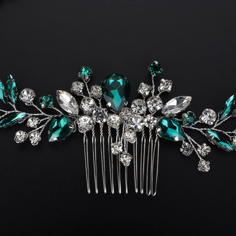 Crystal Flower Bride Hair Accessories Red Wedding Head Jewelry Blue Rhinestone Headdresses Women Hair Comb 9 Colors Headpieces