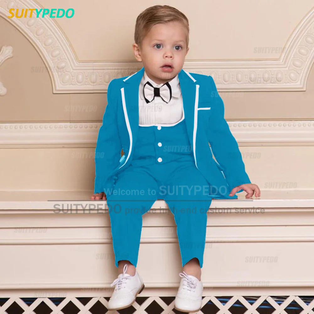 Classic Black Boys Suit For Wedding Children Gold Party Blazers Vest Pants Sets 3PCS Outfit Kids Costume Gentlemen Prom Tuxedos