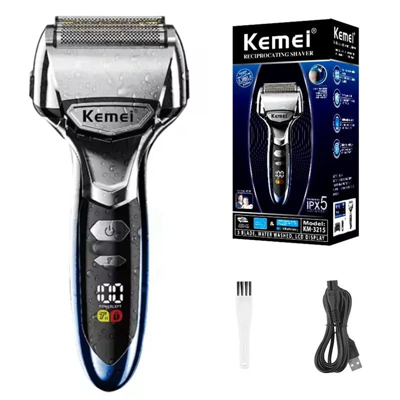 Kemei 5-Blades Beard Electric Shaver Face Wet Dry Electric Razor For Men Rechargeable washable Bald Heads Shaving Machine