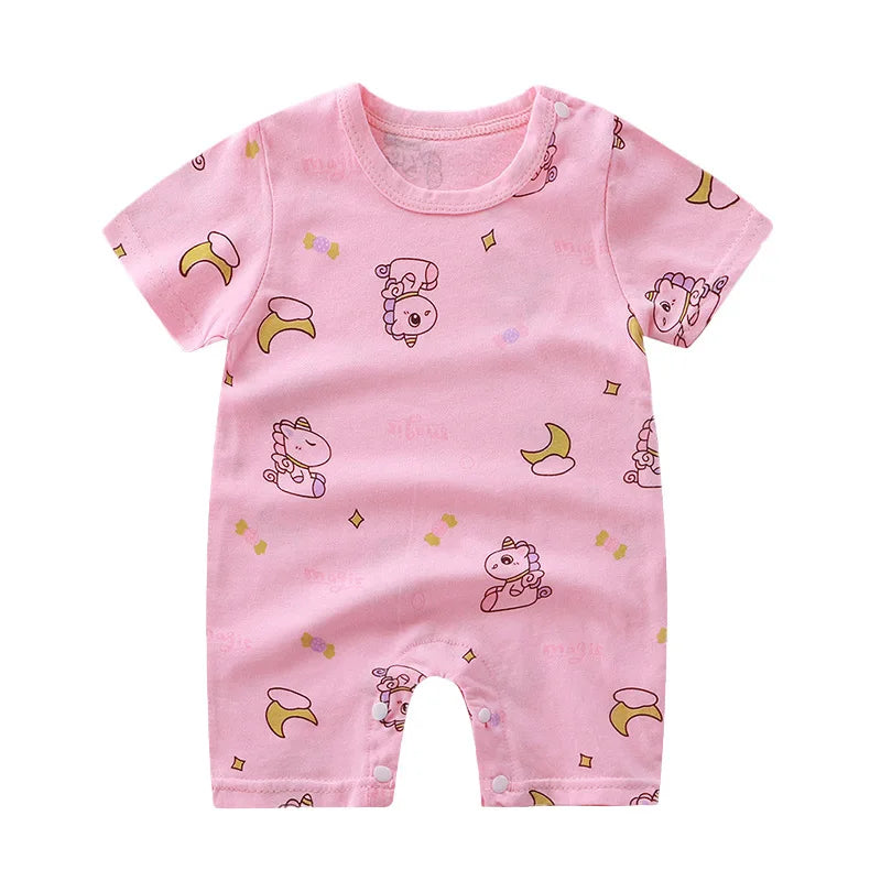 Breathable Cotton Baby Cartoon Jumpsuits, Short Sleeve Bodysuit for Newborn Infant Boys Girls Rompers of Crawling Clothes