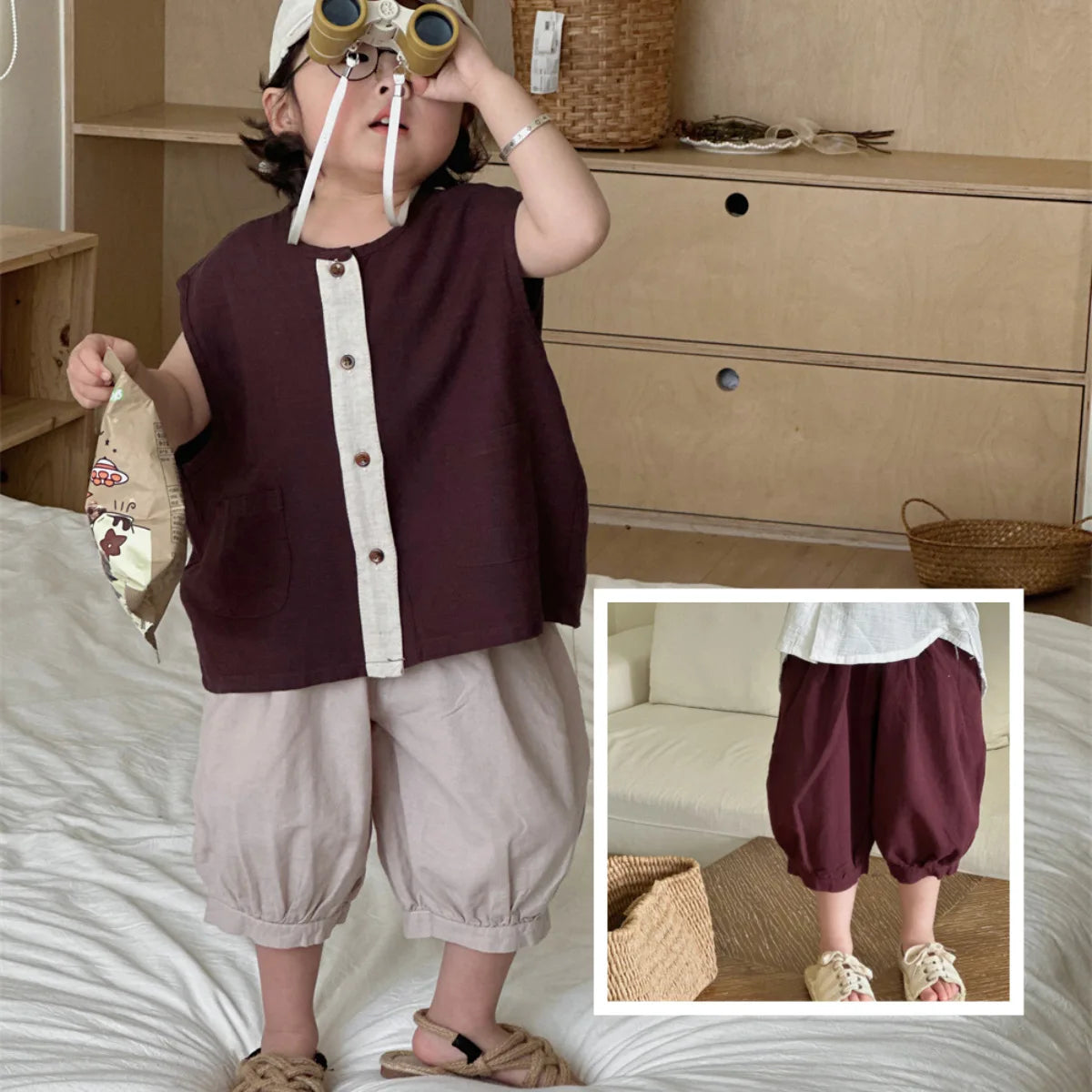 Boys Pants 2025 Summer New Childrens Clothing Korean Fashion Boys Baby Cotton Pure Color Bundle Feet in The Pants Casual Simple