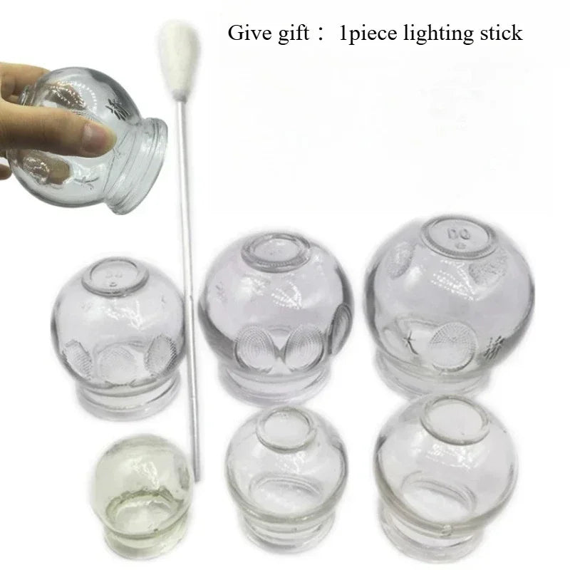 6/8/12pcs Thick Glass Cupping Beauty Can Chinese Traditional Healthcare Cupping Body Points Massage GuaSha Therapy gift fire rod