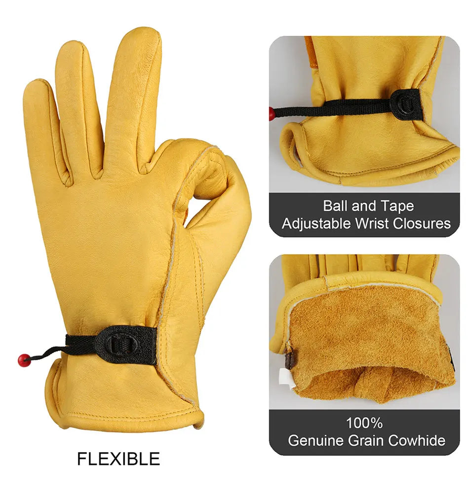 1 Pair Men Work Gloves Soft Cowhide Welding Security Protection Safety Workers Mechanic Driver Hunting Driving Farm Garden Glove