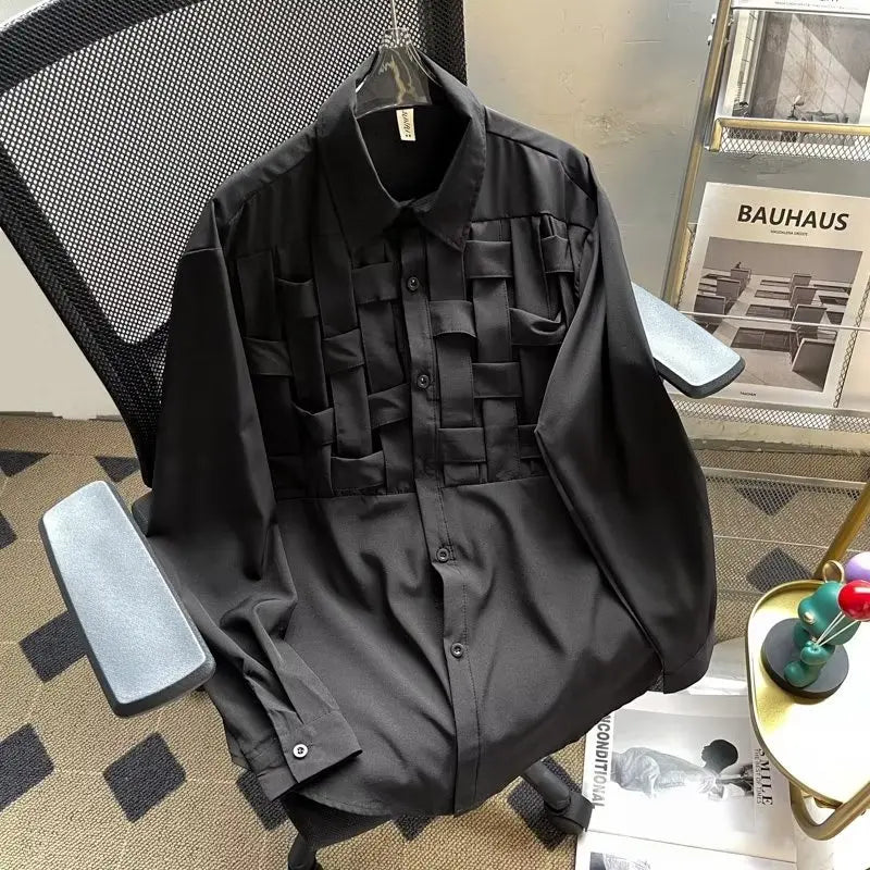 Vintage Weaving Shirts For Men Long/Short Sleeve Lapel INS Trend Tops Streetwear New Spring Summer Fashion Casual Loose Shirts