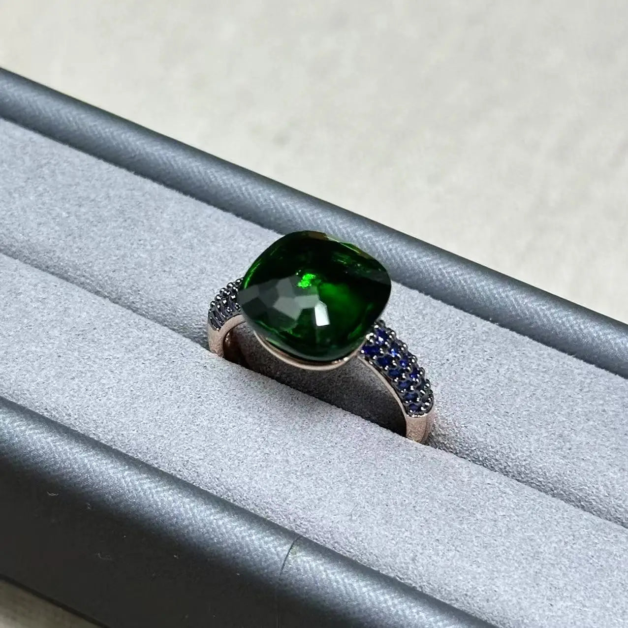 Flat Ring For Women Candy Color Crystal Ring Inlay Blue Zircon with Blackgun Plated Party Gift Fashion Jewelry For Women