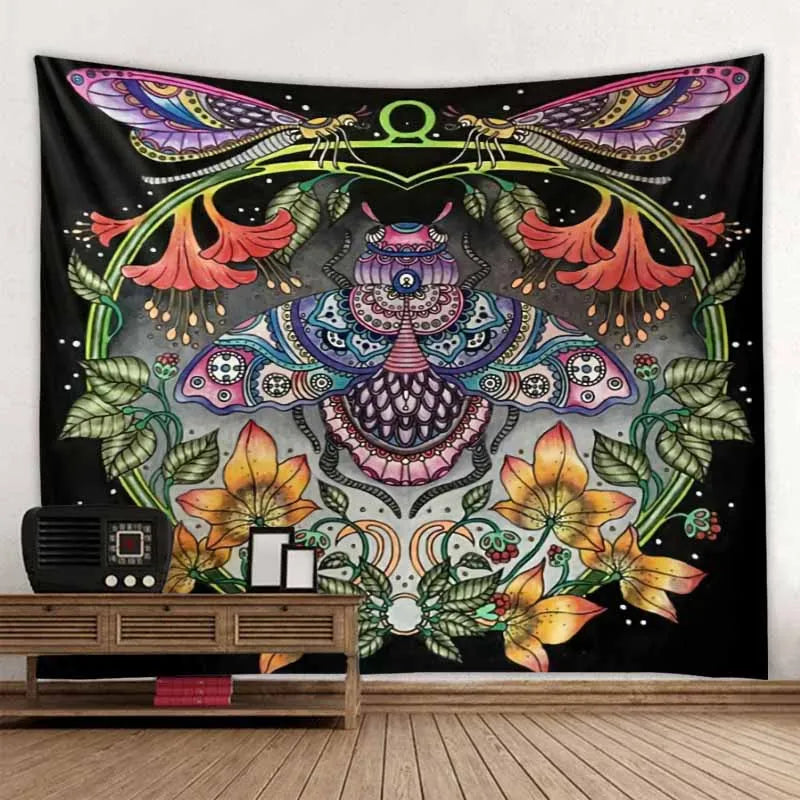 Psychedelic Animals Tapestry Wall Hanging Retro Tropical Plants Background Cloth Boho Hippie Kawaii Home Decor Yoga Mat Sheets
