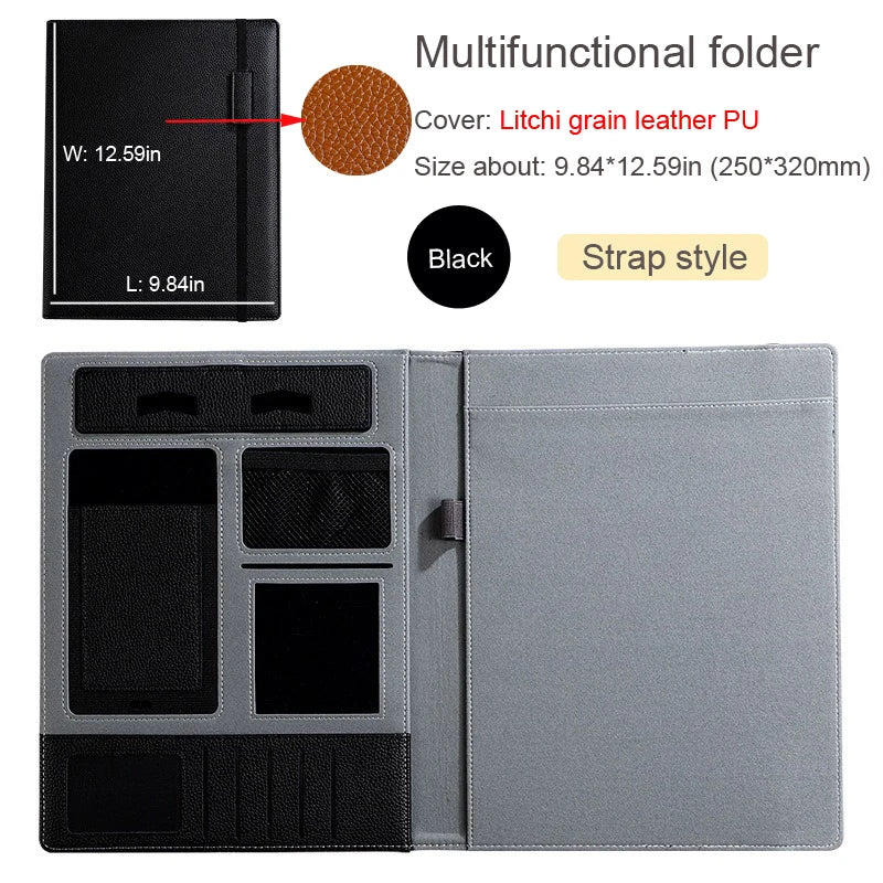 A4 Leather Padfolio Portfolio File Folder Man Document Holder Desk Organizer Executive Folders Calculator Briefcase for Office