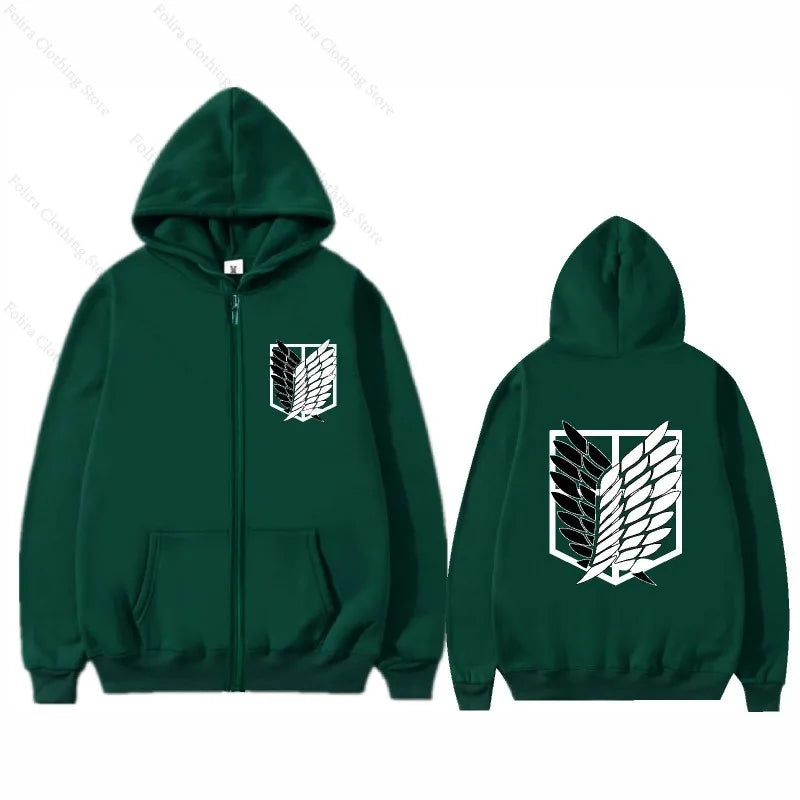 Anime Attack on Titan Print Hoodies Zip Up Hoodie Long Sleeve Coat for Man Woman Casual Autumn Clothes Hooded Zip-up Sweatshirt
