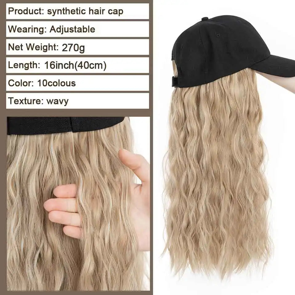 Hat Wig for Women 8''16''Wave Baseball Cap Wig with Curly Hair Extensions Wig Synthetic Wave Wig Hat Adjustable Baseball Hat Wig