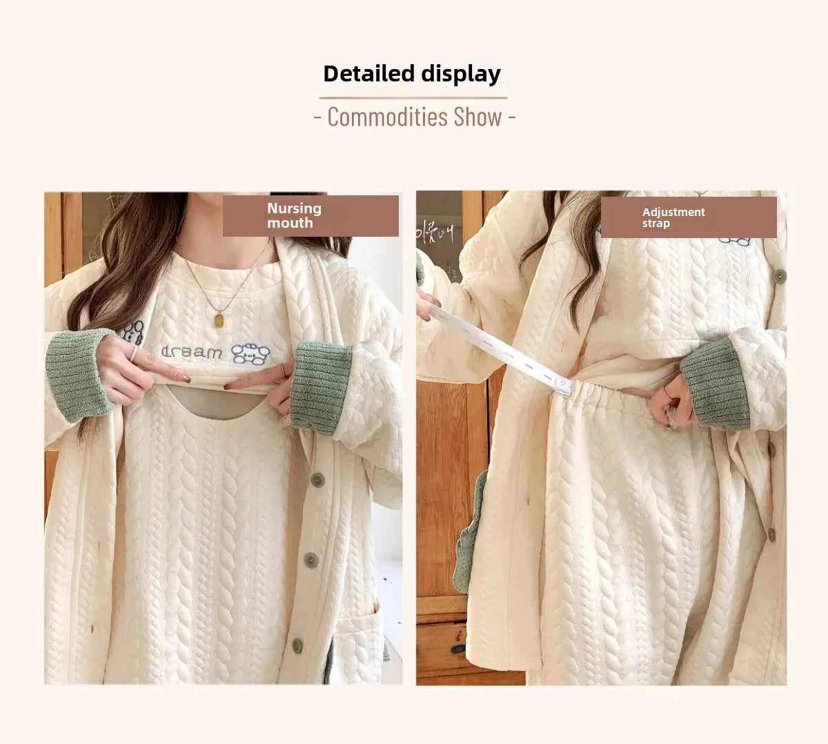 Maternity Clothing Set Air Cotton Postpartum Nursing Three-Piece Set Pregnancy Sleepwear Winter Maternity Outerwear