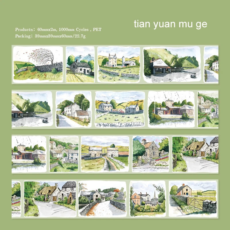 JIANWU 60mm*200cm Four Seasons with You Series Vintage Building Landscaping PET Tape Creative DIY Journal Collage Stationery