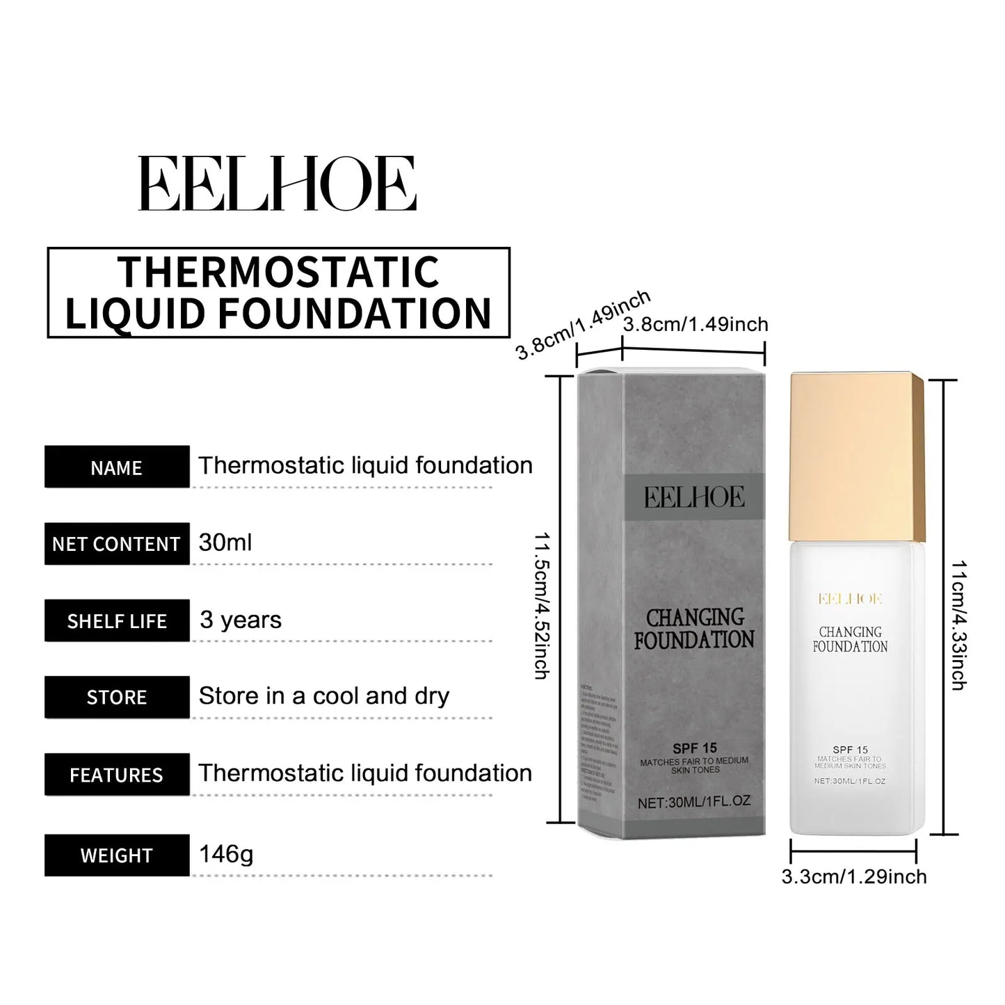 Spf 15 Colour Changing Foundation Full Coverage Waterproof Makeup of the Face Brightening Mature Skin Foundation Cosmetics 30ml