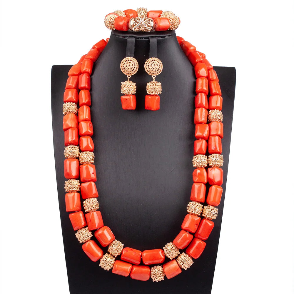 Big Real Coral Bead Traditional Nigerian Wedding African Coral Beads Jewelry Set Women Party Anniversary Gift Jewelry CNR885