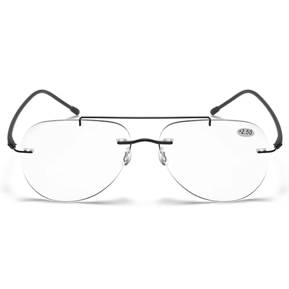 HDCRAFTER Multifocal Rimless Reading Glasses Photochromic Progressive Anti Blue Light Titanium Alloy Sun Glasses +100 to +400