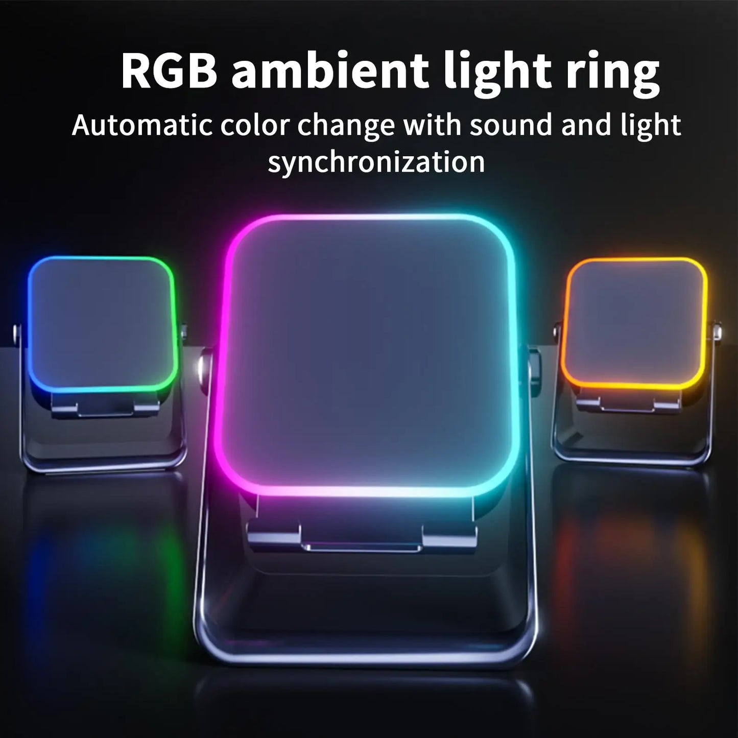 Upgraded Folding Phone Holder With Wireless Charger Induction Speaker Light 10W Portable Audio Bracket For Desk Room Office
