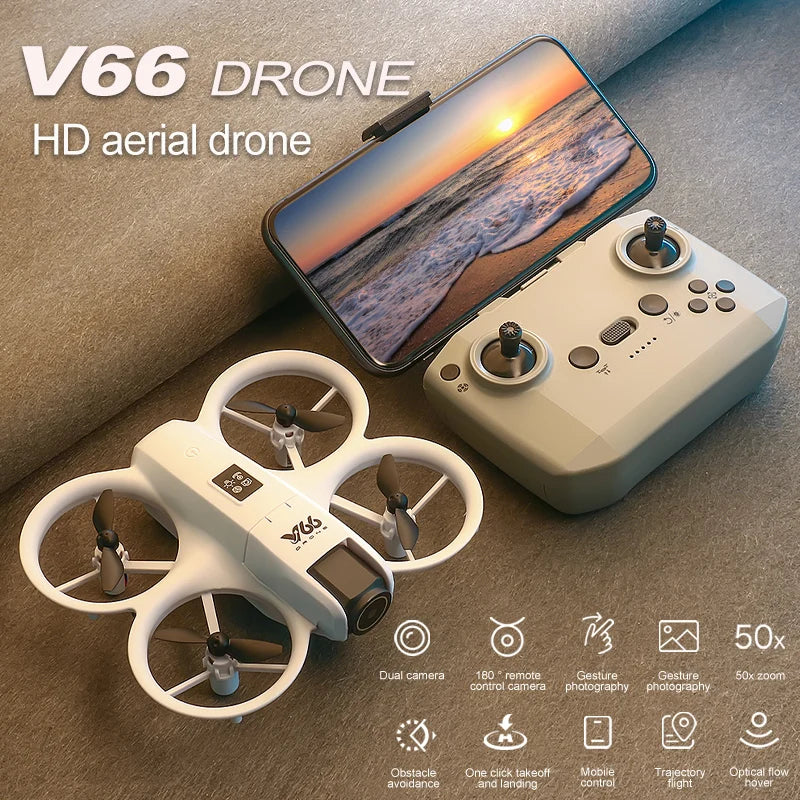 V66 Mini Drone With Camera 8K HD WiFi FPV Drone Obstacle avoidance Pocket Remote Control Helicopter Quadcopter Gift For Kids Toy