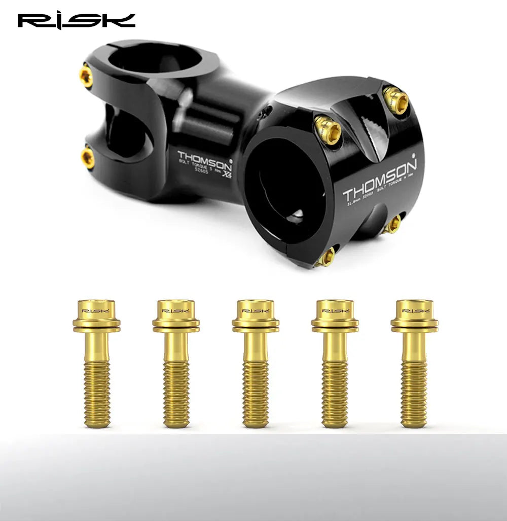 6pc RISK Ti Bolts With Washer M5x18/20mm Titanium Screw For MTB Road Bike Front Fork Bicycle Stem Fixed Bolt Cycling Accessories