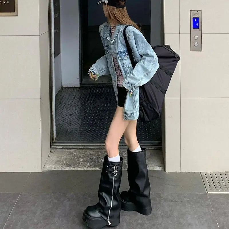 Thick Soled Boots Western Knight Boots Long Tube Boots For Women In Autumn And Winter, Knee Length Slim High Tube Boots,