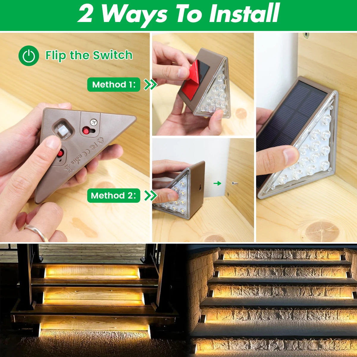 Solar Step Lights Outdoor Waterproof IP67 Solar Powered Stair Lights Triangle Solar Deck Lights for Outside Garden Patio Yard